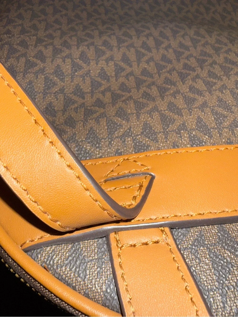 Michael Kors Brown Signature Backpack with Blue-Striped Wallet